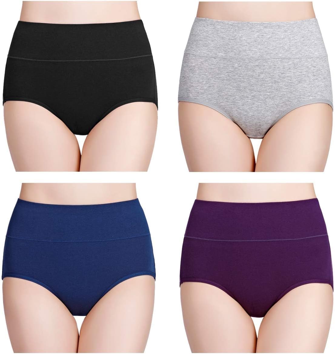 Women's Cotton Underwear High Waisted Ladies Panties Full Coverage Briefs 4 Pack (Regular & Plus Size)