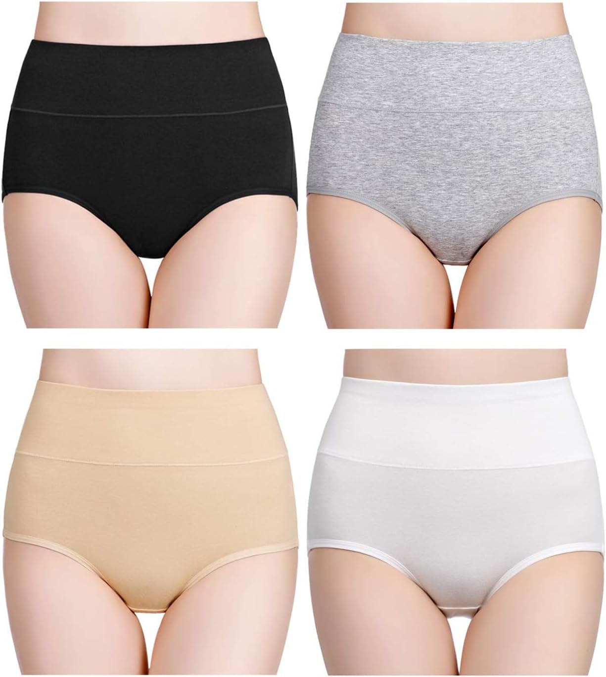 Women's Cotton Underwear High Waisted Ladies Panties Full Coverage Briefs 4 Pack (Regular & Plus Size)