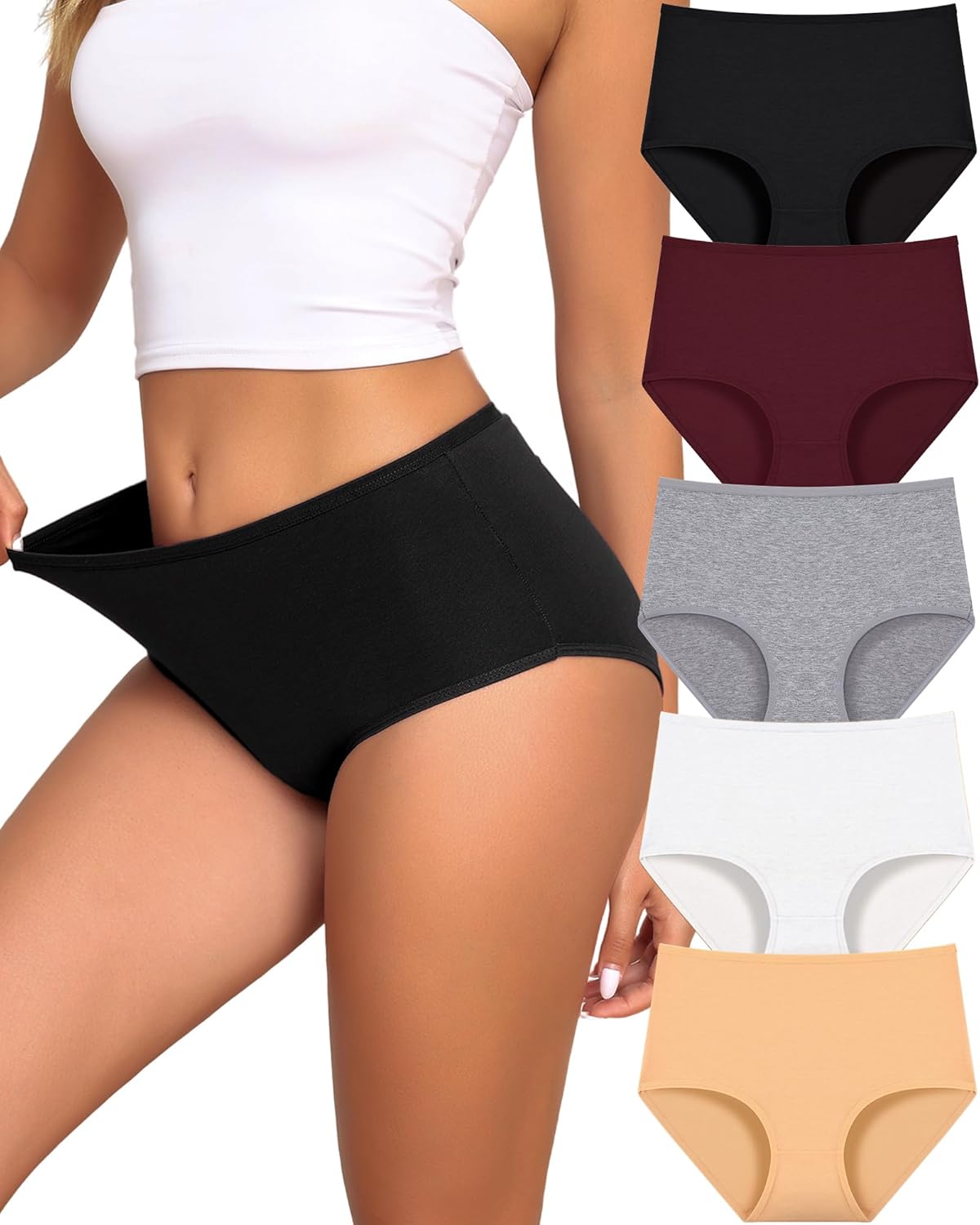 Cotton Underwear for Women High Waisted Full Coverage Soft Briefs Plus Size Women's Panties  5 Pack