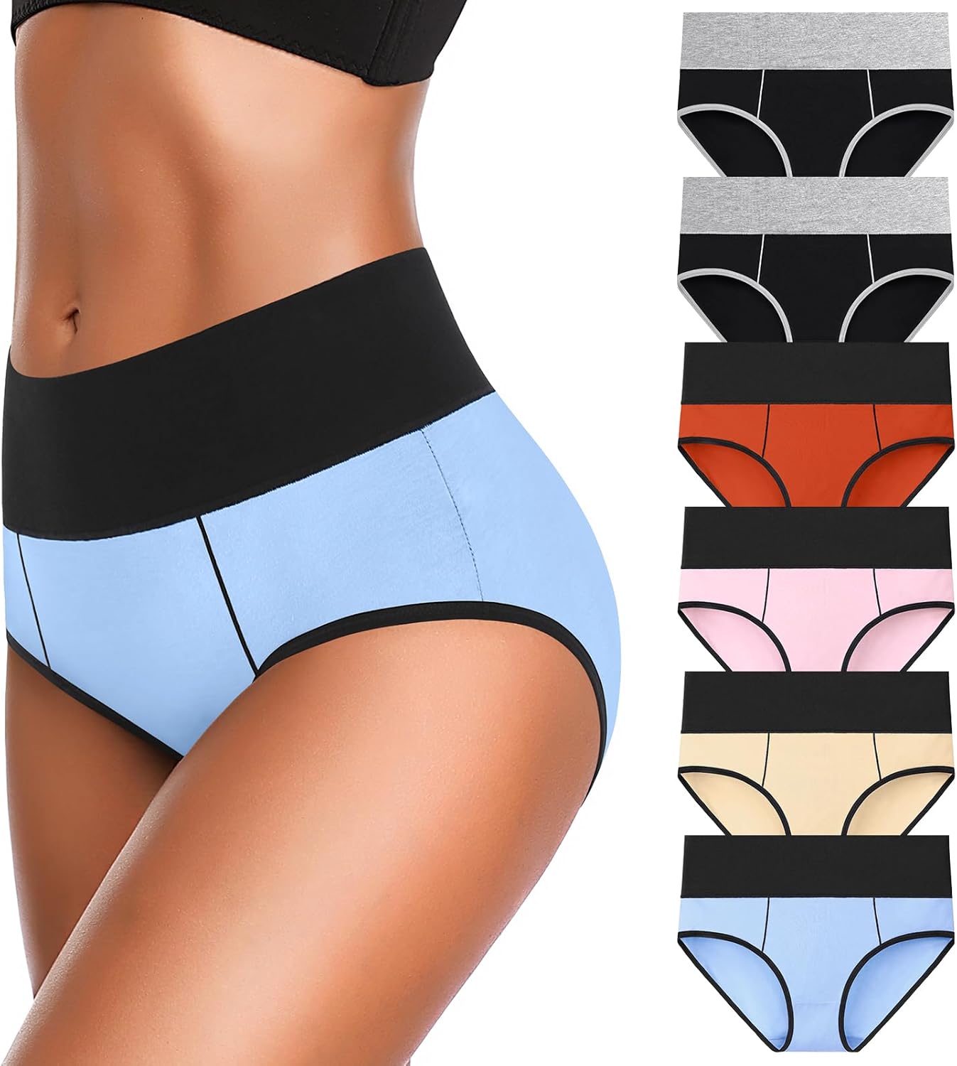 Underwear for Women Cotton High Waist Panties Full Coverage Briefs Soft Strech Ladies Breathable Panties-Multi Pack