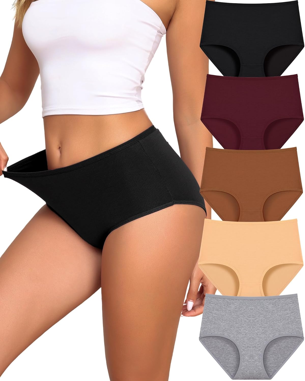 Cotton Underwear for Women High Waisted Full Coverage Soft Briefs Plus Size Women's Panties  5 Pack