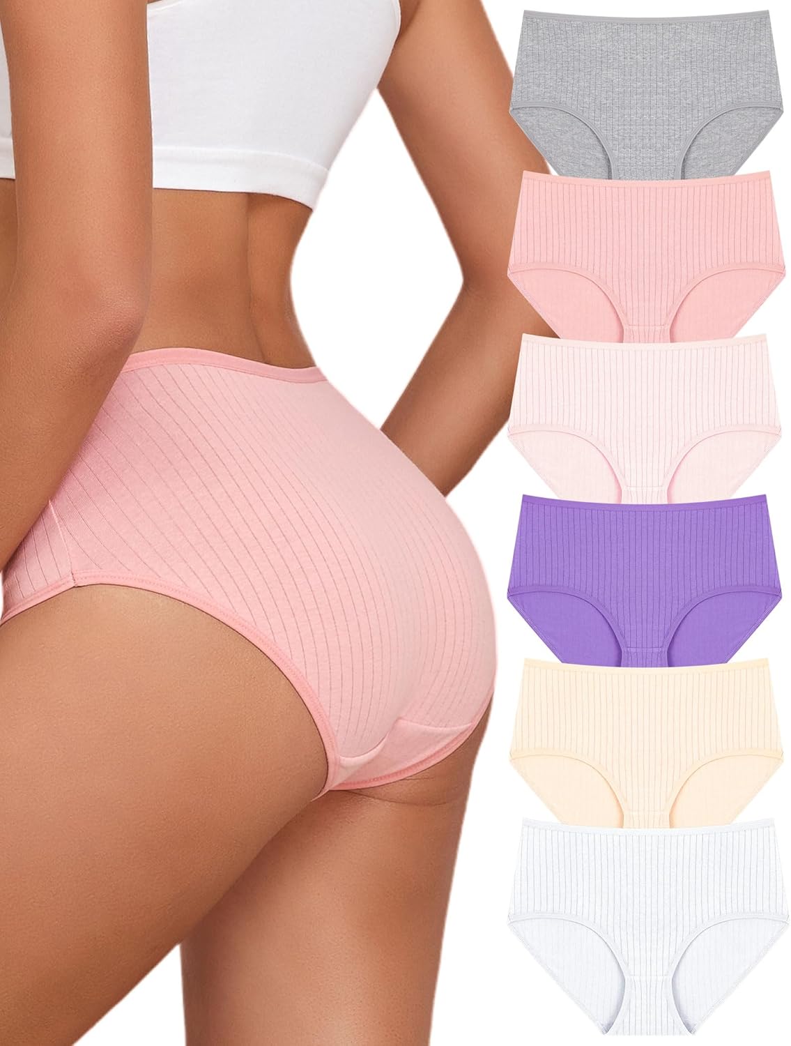 Cotton Underwear for Women High Waisted Full Coverage Briefs Soft Breathable Moisture Wicking Ladies Panties 6 Pack