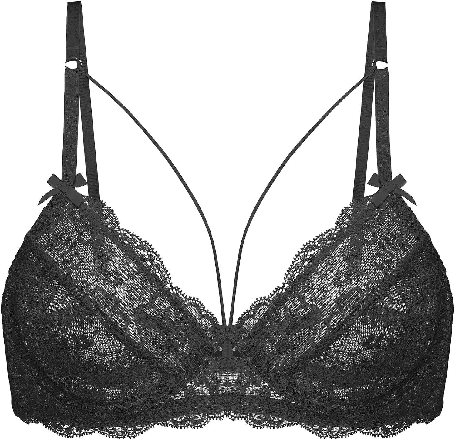 Women's Sexy Lace Bra Sheer Balconette Unlined Underwire Strappy Bras Everyday Bras