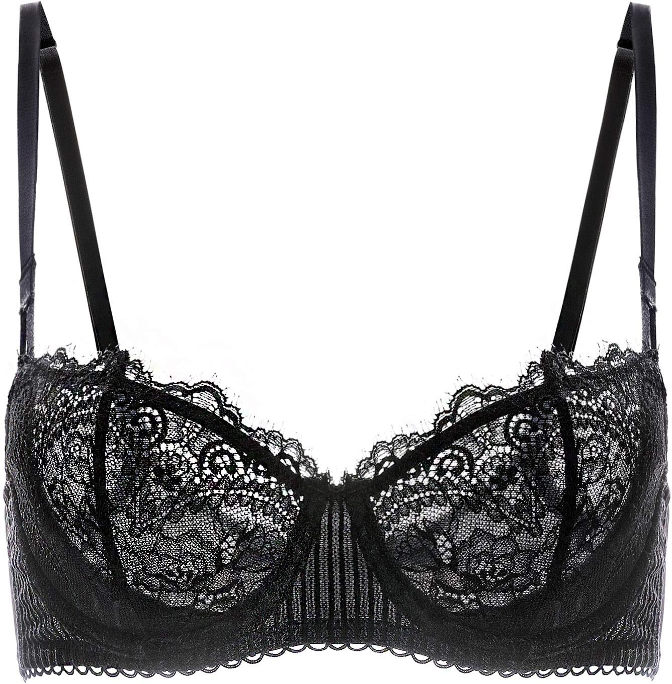 Women's Sexy Lace Push Up Plus Size Bra Sheer Balconette Underwire Unlined