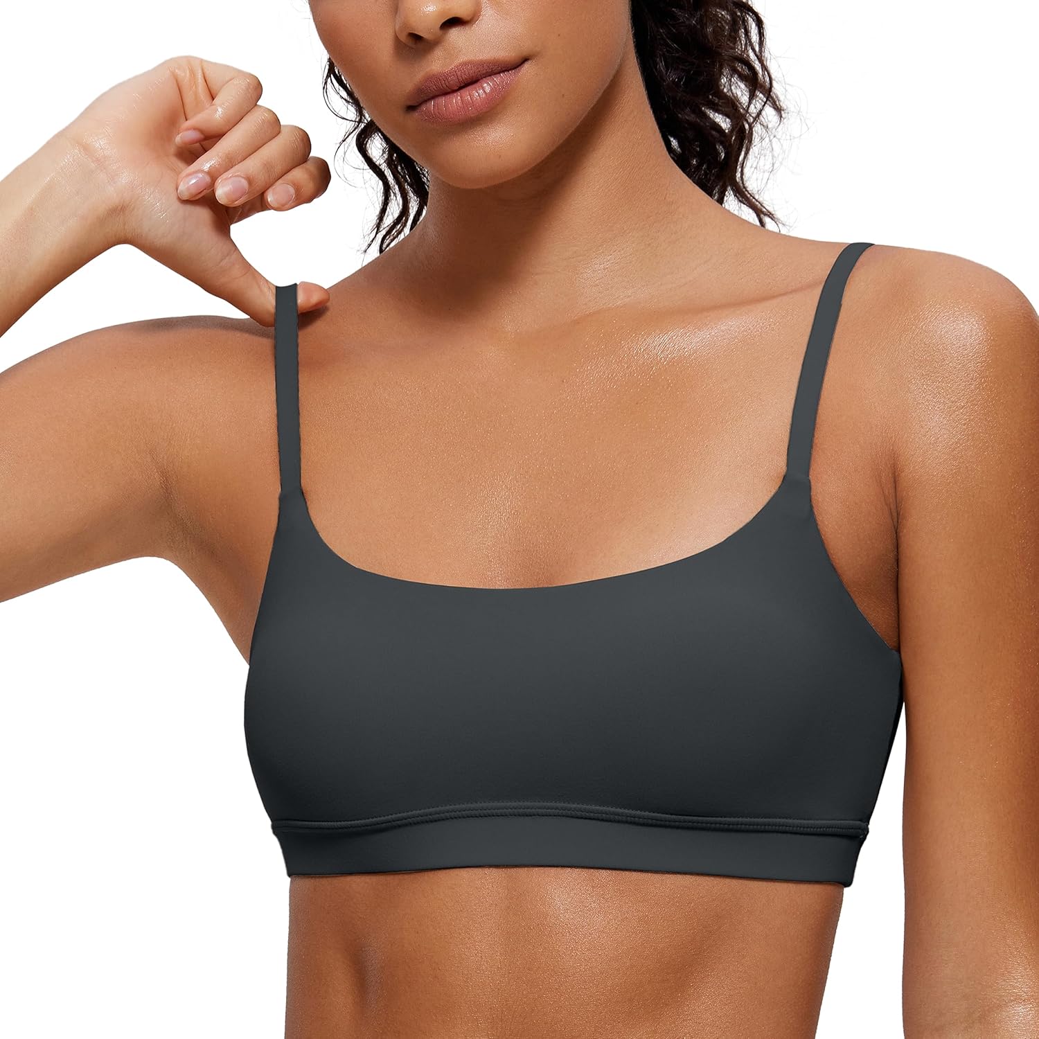 Womens  Adjustable Spaghetti Strap Sports Bra - Scoop Neck Wireless Padded Bra Yoga Workout Crop Top