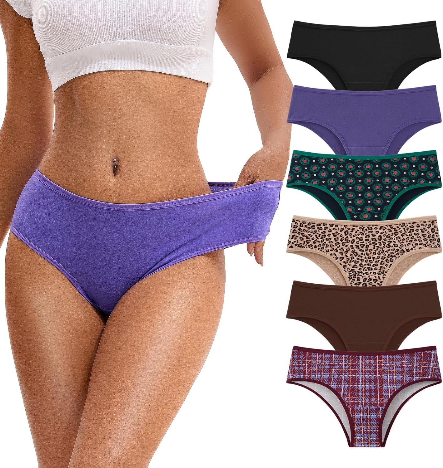 Women's Underwear Cheeky Hipster Panties Breathable Cotton Panty 6-Pack