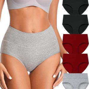 High Waisted Womens Underwear Cotton Underwear Full Coverage Briefs Stretch Breathable Ladies Panties 5 Pack