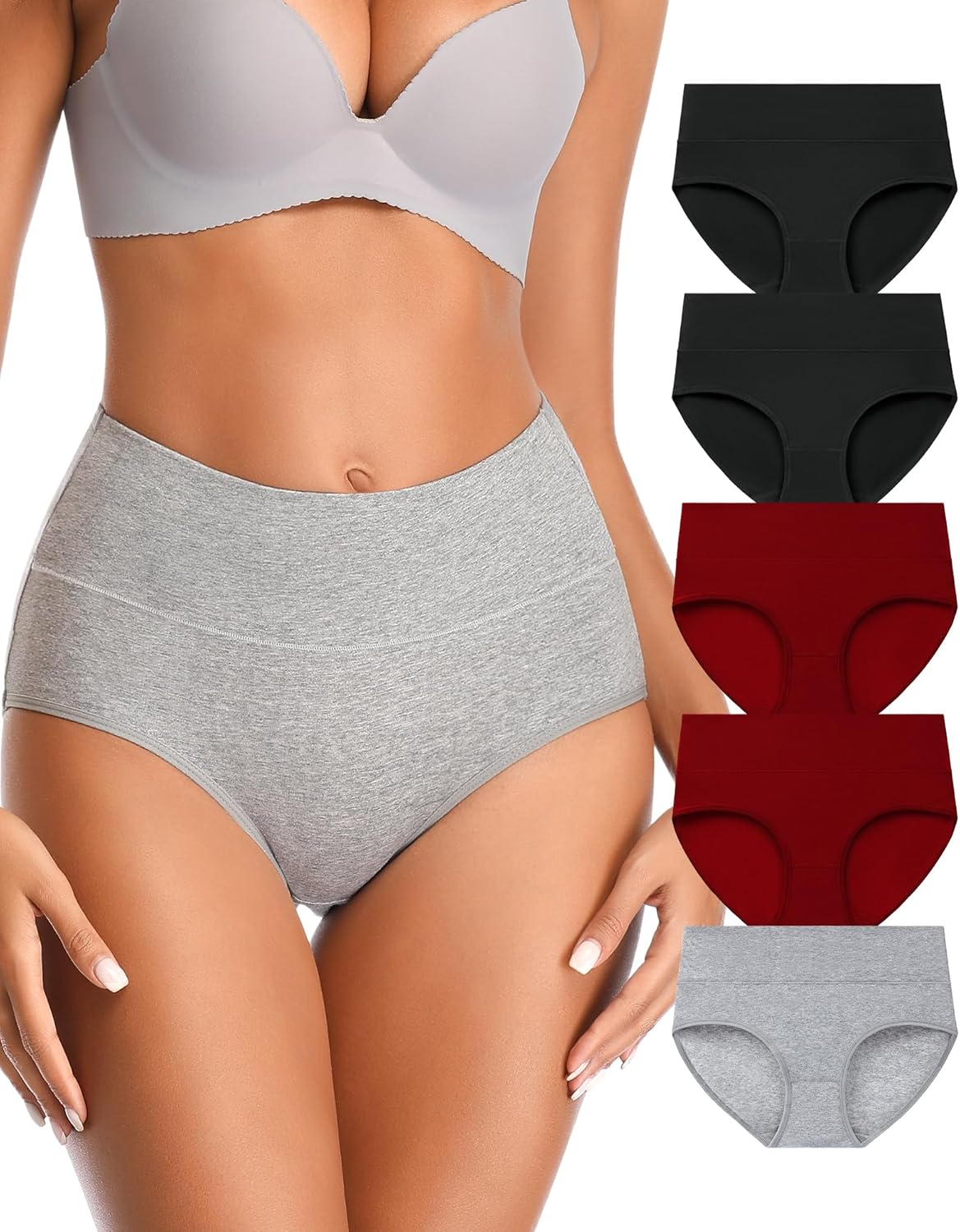 High Waisted Womens Underwear Cotton Underwear Full Coverage Briefs Stretch Breathable Ladies Panties 5 Pack